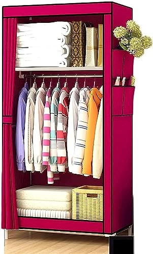 Portable Closets Cloth Wardrobe Portable Wardrobe Cloth Wardrobe Wardrobe Bedroom Folding Simple Simple Dormitory Fabric Small Single Assembled Cloth 160X45X70Cm,Brown Portable Cloth Hanger-160X45X70c