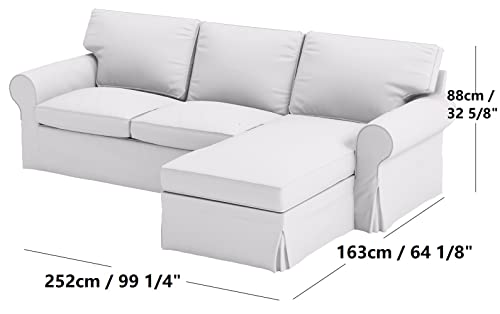 Sofa Cover Only! Dense Cotton Ektorp Loveseat (2 seater) with Chaise Lounge Cover Replacement Is Made Compatible for Ikea Ektorp Sectional 3 Seat (Three) Sofa Slipcover. Cover Only! (Cotton White)