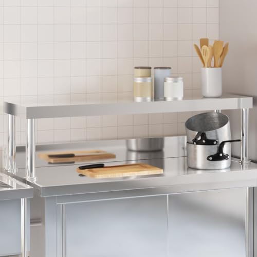vidaXL Stainless Steel Work Table Overshelf - Adds Storage & Workspace for Kitchen, Bakery, Factory, Restaurant 43.3