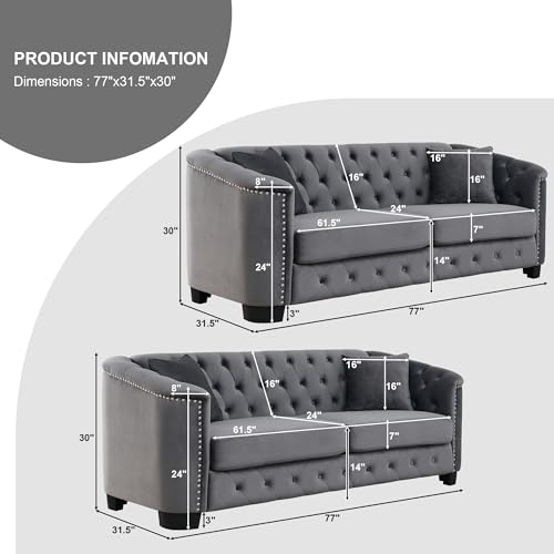 2 Piece Modern Chesterfield Velvet 77