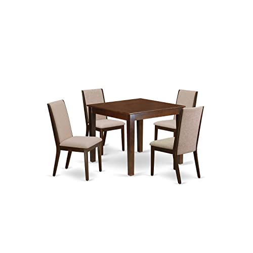 East West Furniture Oxford 3 Piece Room Furniture Set Contains a Square Dining Table and 2 Shitake Linen Fabric Upholstered Chairs, 36x36 Inch, OXLA3-LWH-06