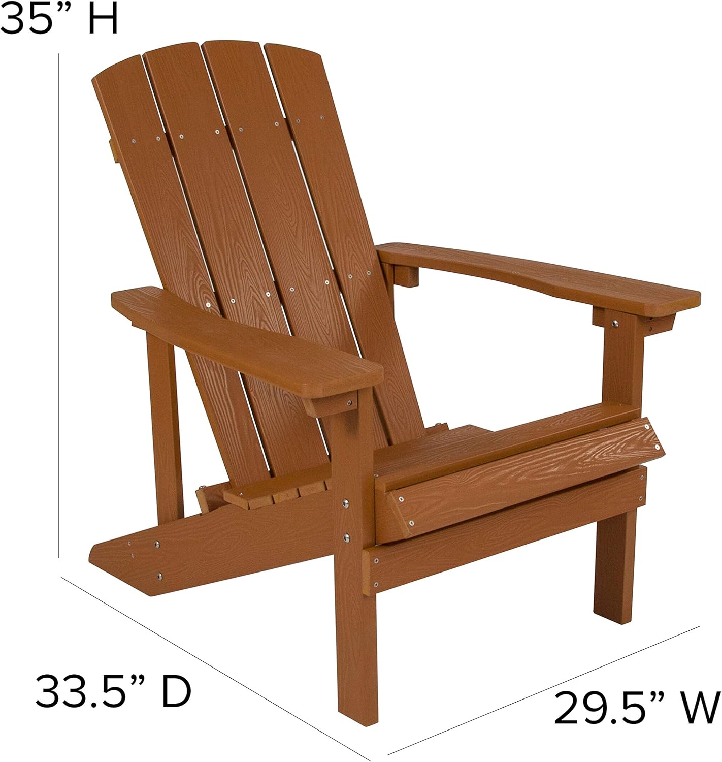 BizChair Poly Resin Adirondack Chair - Teak - All Weather - Indoor/Outdoor - Set of 2