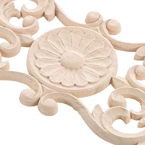 MUXSAM Wood Onlays Appliques, Long Wooden Carved Overlays Furniture Center Carvings Decals for Cabinet Closet Door Wall Dresser DIY Crafts Project(2-Pack, 30x7cm/11.9
