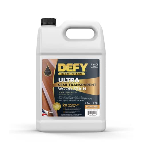 DEFY Ultra Semi Transparent Exterior Wood Stain - Premium Stain & Sealer, 1 Gallon (Redwood)