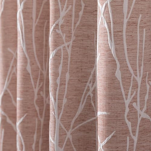 Pitalk Cream Curtains 102 Inches Long for Living Room 2 Panels Back Tab Pocket Semi Privacy Light Filtering Tree Jacquard Woven Linen Textured Off White Ivory Curtain for Large Windows 8.5 Feet 52x102