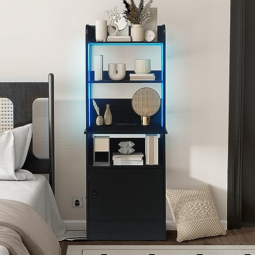 ARTETHYS White Nightstand with Charging Station 2 Drawer Sofa End Table with USB Ports and Outlets Nightstand with Shelf for Bedroom