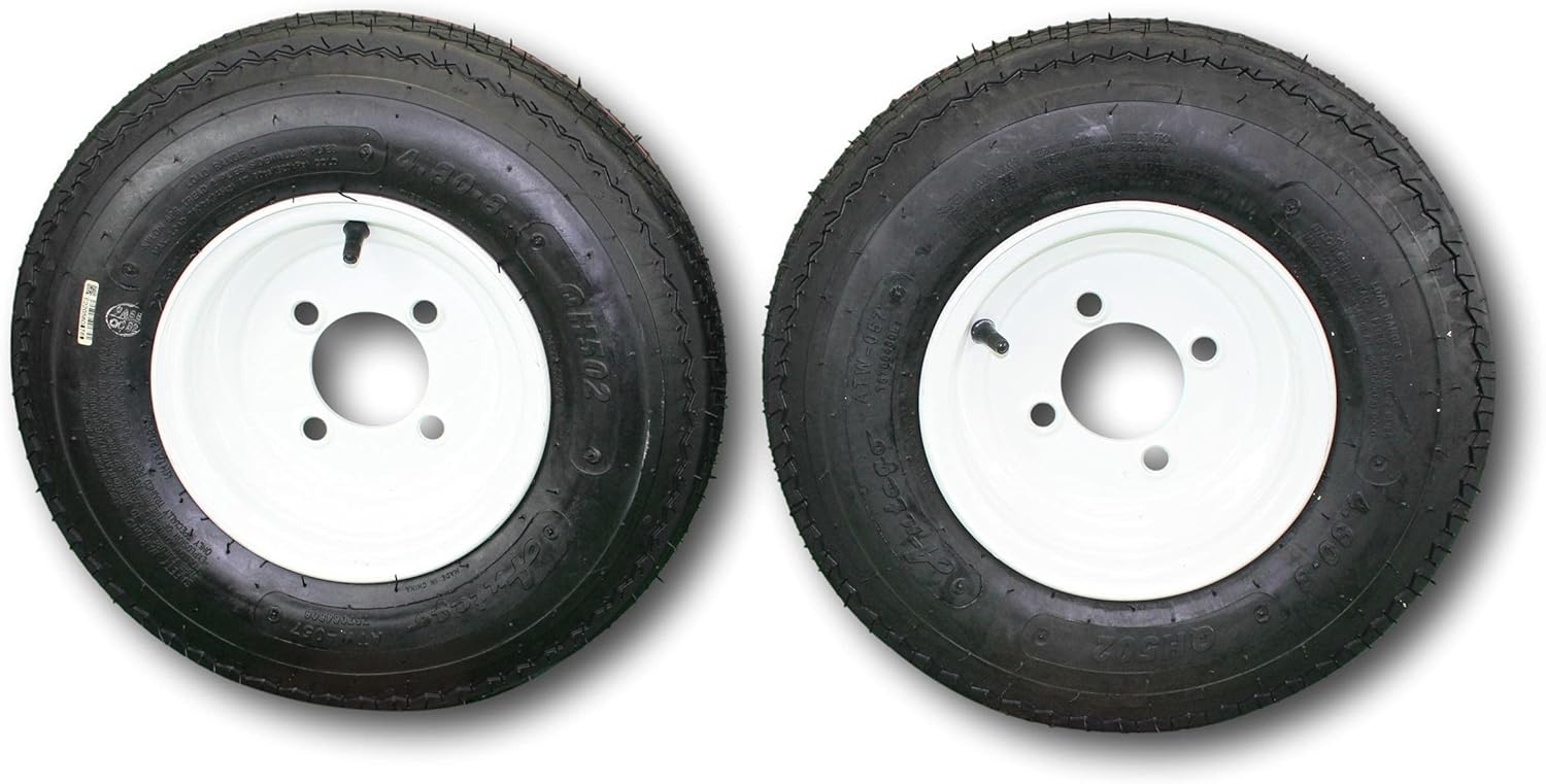 2-Pack Antego Trailer Tire on Rim 480-8 4.80-8 Load C 4 Lug White Wheel