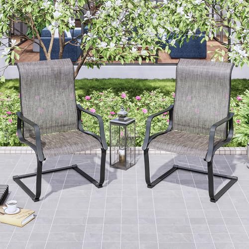 PatioFestival Patio Dining Chairs High Back Patio Chairs C-Spring Motion Chairs,Textilene Fabric & Black Metal Frame,2 Pieces Outdoor Furniture for Yard, Garden, Backyard, Deck, Bistro（Blue）