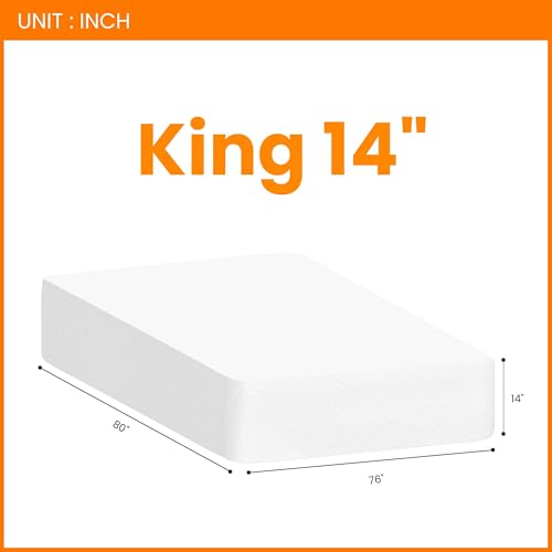 6/8/10/12 King Cooling Green Tea Gel Memory Foam Medium-Firm Mattress Pressure Relief CertiPUR-US Certified Mattress-in-a-Box Kids and Adults No Fiberglass (King, 10 in)