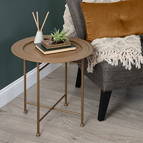 Kate and Laurel Razza Modern Side Table, 19 x 19 x 20, Gold, Round Metal End Table for Storage and Display