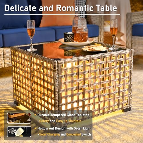 6 Piece Patio Furniture Sets with Fire Pit Table,Outdoor Wicker Furniture Set,All Weather Resistant Outside High Back Rattan Conversation Set for Out Door(Red)