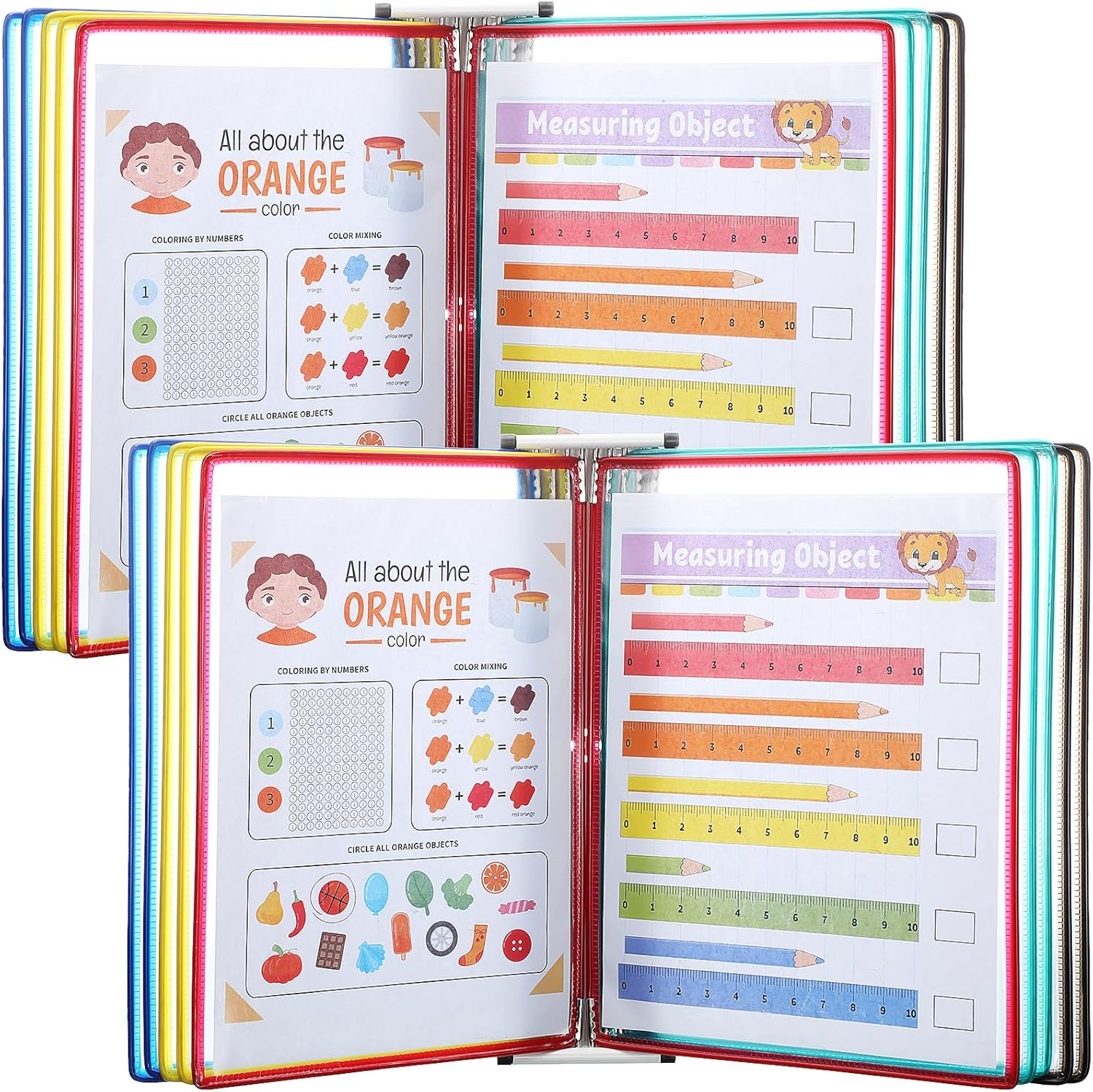 2 Pack Wall Mounted Reference System 10 Pockets Wall Reference Organizer A4 Letter Size Panels, Desk Wall Organizer Easy Read Angled Bracket for Workshops Classroom Office Racks Displays