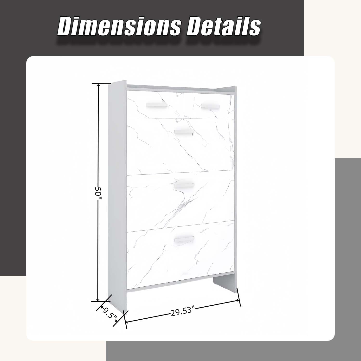 Freestanding Storage Shoe Cabinet with 3 Flip Doors Rack and 2 Drawers, High Glossy Marble Color Shoe Hidden Organizer Rack with 3-Tier Adjustable Shelves for Entryway Hallway