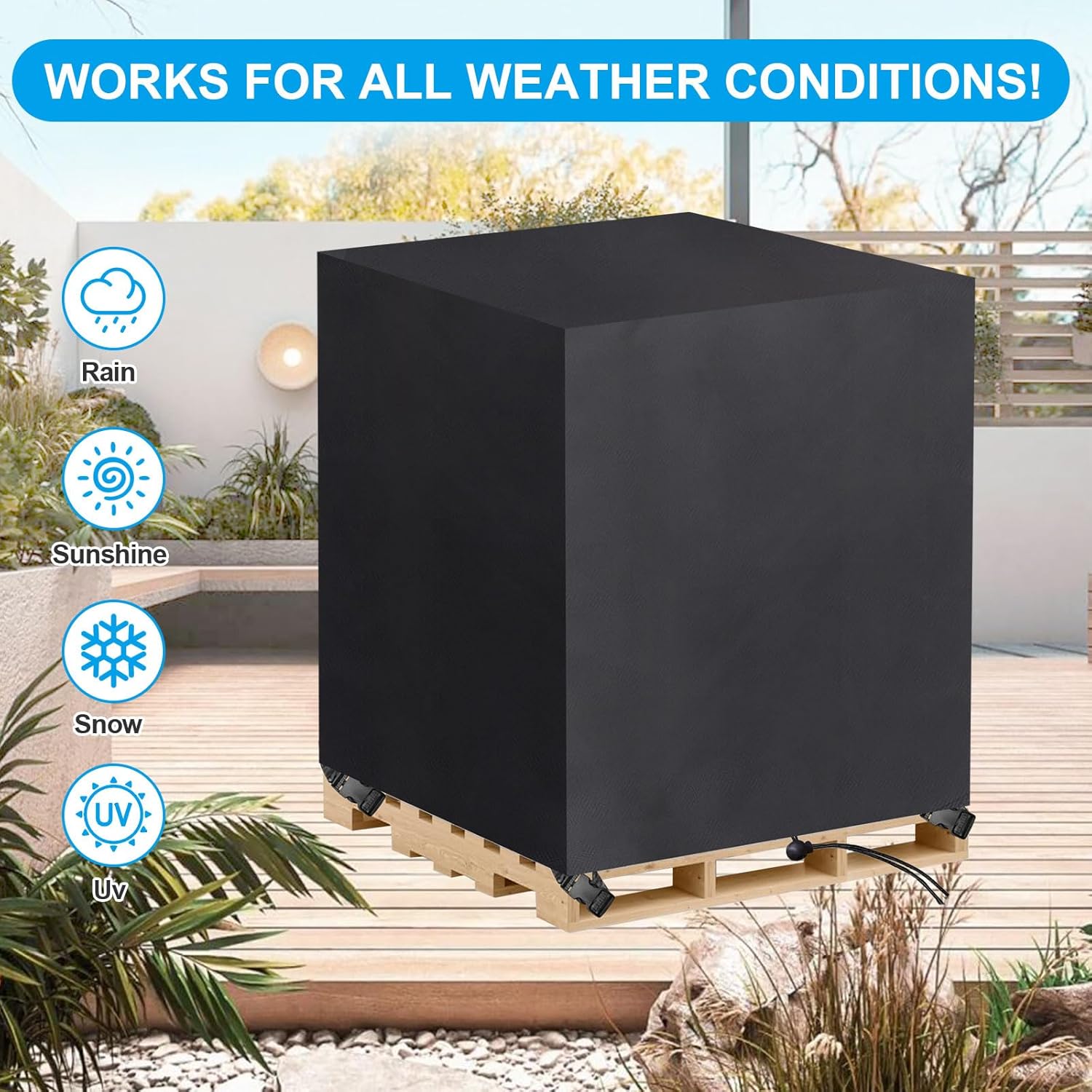 Pallet Cover Tarps Covers Heavy Duty Waterproof Protective Pallet Covers for Sockets, Pallet Cushions Outdoor Furniture Covers Pallet Protector Winterproof, UV-Resistant- Black, Fits Up to 48