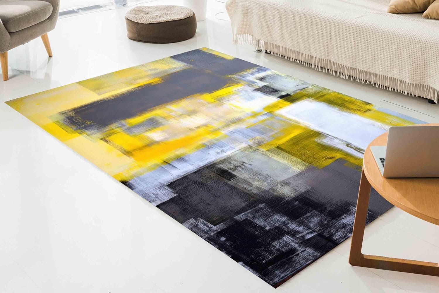 Abstract Geometry Rugs, Yellow and Gray Rugs, Modern Personalized Anti-Slip Rugs, Washable Rubberback Rug, Non-Shedding Low-Pile Floor Carpet for Living Room,Bedroom,(5'X7'), Type4