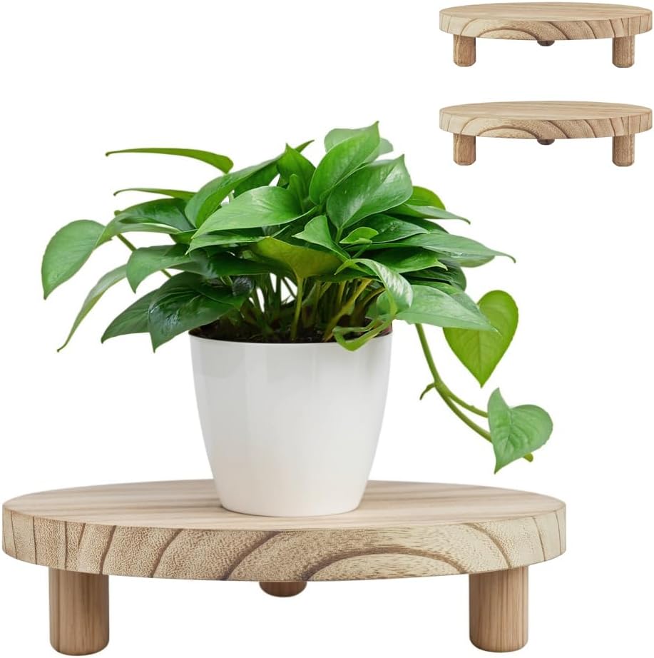 2 Pcs Wood Plant Stand Wooden Plant Stool Round Riser Display Stand Flower Pot Holder Low Plant Pot Flower Pedestal for Indoor Outdoor