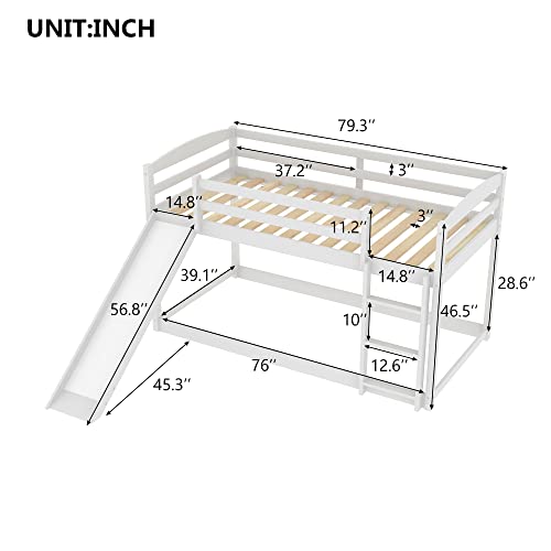 SOFTSEA Junior's Floor Bunk Bed with Built-in Ladder Low Bunk Beds for Kids, Twin Over Twin