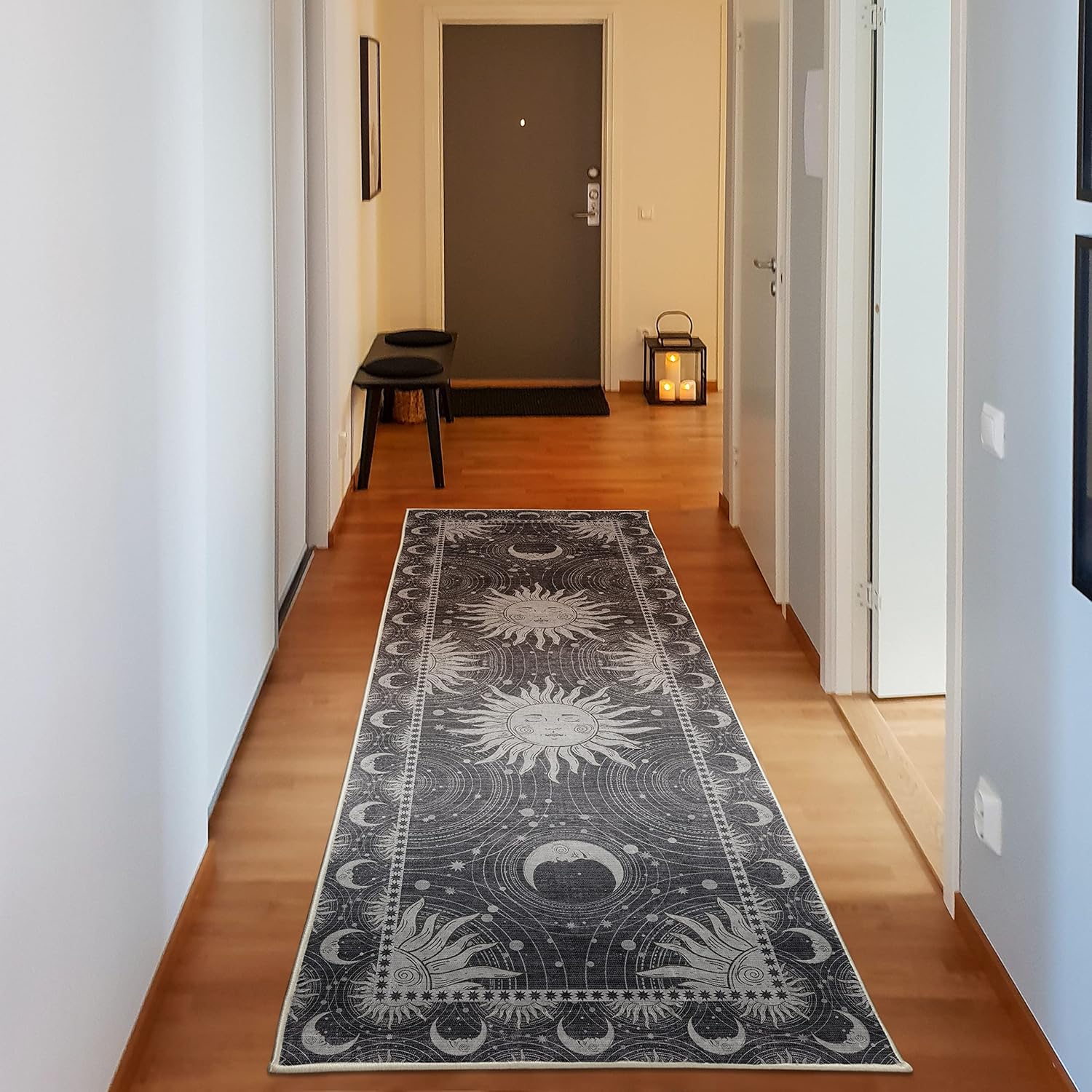 Ambesonne Sun and Moon Decorative Rug, Bohemian Occult Design of Crescent Solar Ornament Esoteric Stars, Quality Carpet for Bedroom Dorm and Living Room, 2' 5