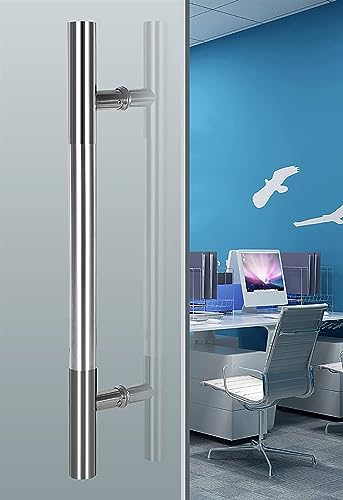 Sliding Barn Door Handle 24 Inch Shower Door Handle with Fittings,Stainless Steel H Shape Two-Sided Pull Handle for Company & Shopping Mall