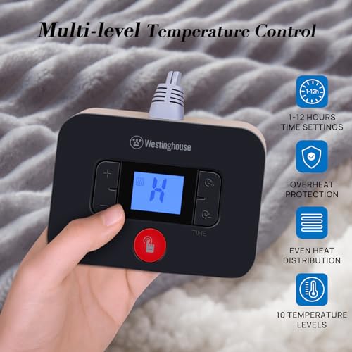 Westinghouse Heated Throw Blanket, Soft Flannel Sherpa Electric Throw with 6 Heating Levels & 2-10 Hours Auto Shut Off, Fast Heating & ETL Certification, Machine Washable, 50x60 Inch, Brown