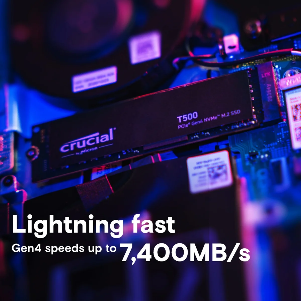 Crucial 2TB T500 Gen4 NVMe M.2 Gaming SSD, Up to 7400MB/s, Laptop & Desktop Compatible + 1mo Adobe CC
