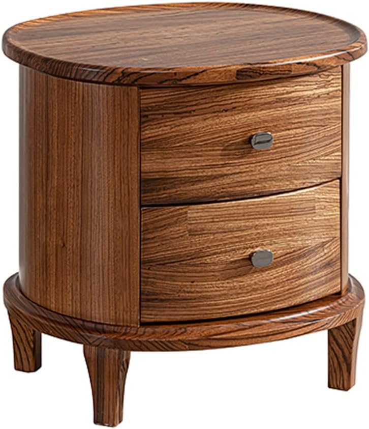 Light Luxury Nightstand, Round Bedside Table with 2 Drawer, Solid Wood Storage Cabinet Side Table, Night Stands for Living Room Bedroom Furniture