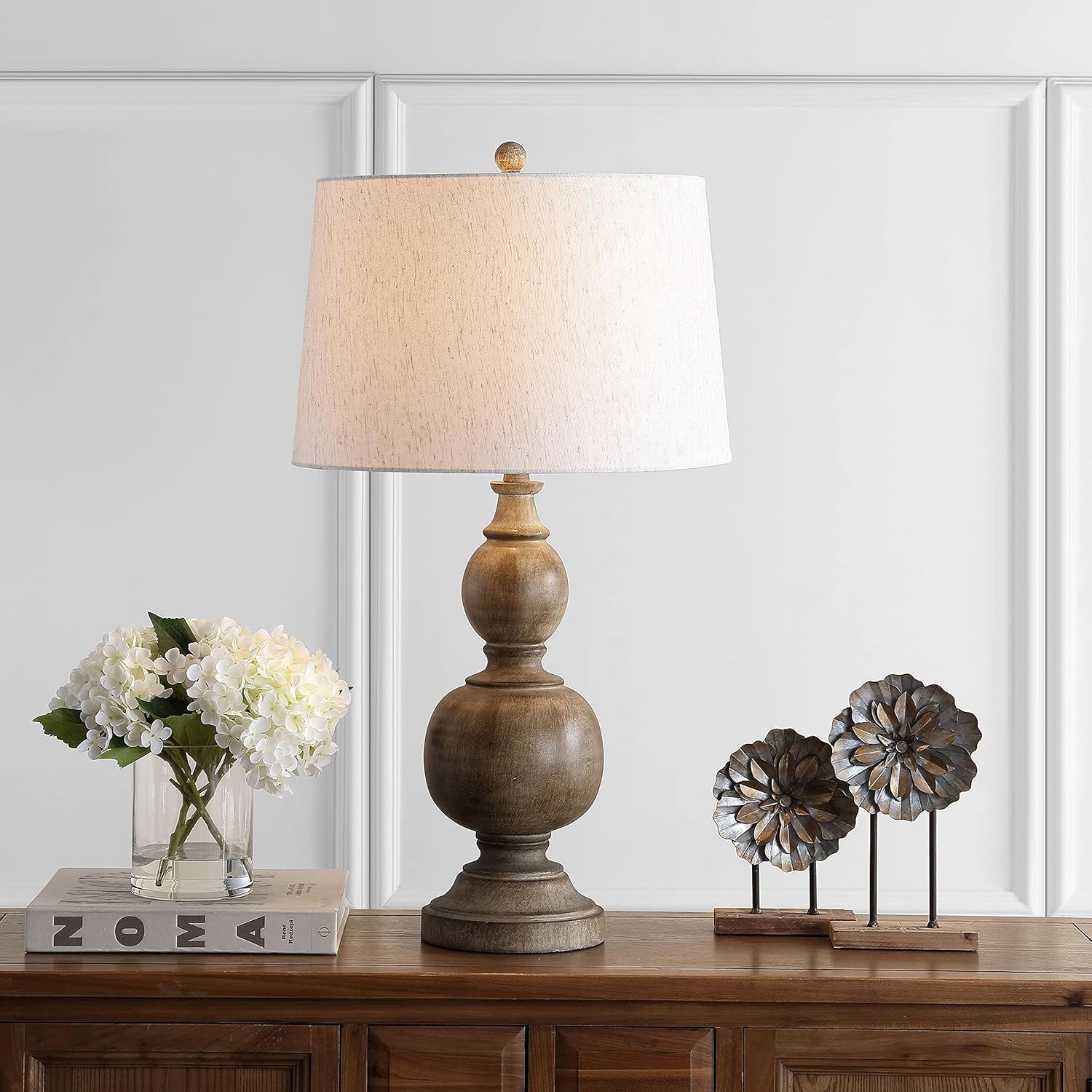 SAFAVIEH Lighting Collection Araceli Farmhouse Rustic Brown 32-inch Bedroom Living Room Home Office Desk Nightstand Table Lamp Set of 2 (LED Bulbs Included)