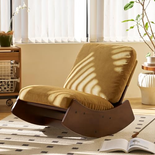 Glider Rocking Chair, Comfortable Upholstery Glider Chair, Solid Wood Chair, Perfect for Multiple Settings Accent Reading Chair for Bedroom, Living Room, Nursery, Hotel (Orange)