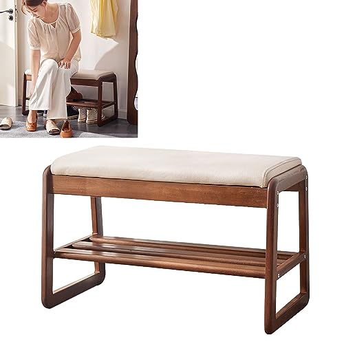 Shoe Rack for Closet Entryway Bench Shoe Storage Bench Ottoman with Storage and Seating for Living Room Bench for Bedroom End of Bed Wooden Shoe Rack Stable Structure Simple and Modern (Color : Off-w