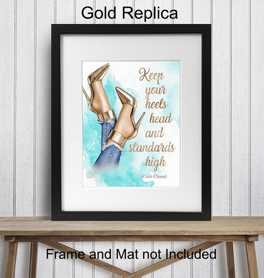 Motivational Quote Wall Art - Glam Wall Decor - Inspirational Gift for Women, Designer Shoes Fan, Couture Fashionista - Luxury Home decoration for Bathroom, Living room, Girl Teens Bedroom