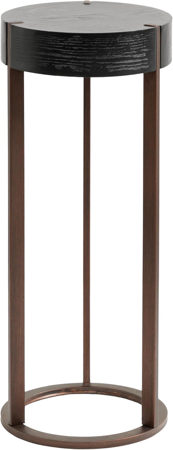 Kate and Laurel Rovin Modern Round Drink Table for Small Spaces and Textured Wood Grain Tabletop, 9x9x22, Black