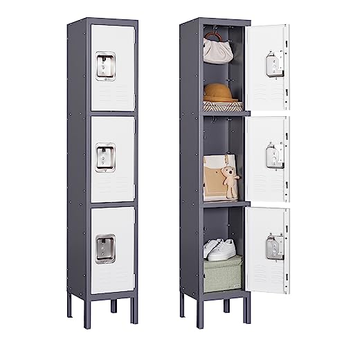 Metal Locker with 3 Doors Employees Locker, Metal Storage Locker with Hooks, 71