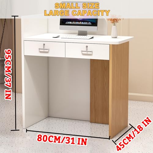 Reception Desk, Front Desk Reception Counter with Lockable Drawers, Small Reception Desk Retail Counter Check Out Stand for Salon Reception Room Checkout Office Shop (31 x 18 x 37'') (white)