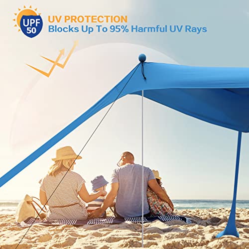 Beach Canopy Beach Tent Pop Up Shade 7.5X7.5 FT Portable Sun Shelter Extra Windproof Rope Stable Sun Protection with Carry Bag Easy Set Up for Family Outdoor Camping Fishing Backyard Picnics