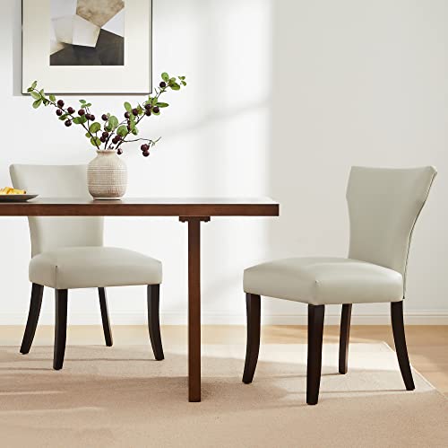 Watson & Whitely Upholstered Kitchen & Dining Room Chairs with Low Back, Faux Leather Dining Chairs with Solid Wood Legs, Set of 2, Saddle Brown