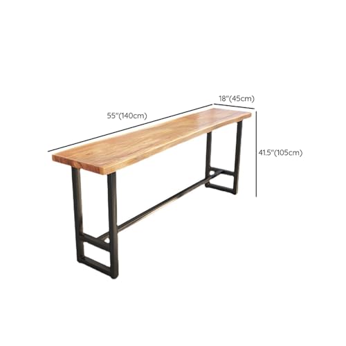 Narrow Bar Table, Live Edge Dining Table Kitchen Table with Footrest Leg, Farmhouse Solid Wood Bar Top Table, Rectangular Pub Tables Tall Counter Height Table 47.2 L x 17.7 W x 41.3 H