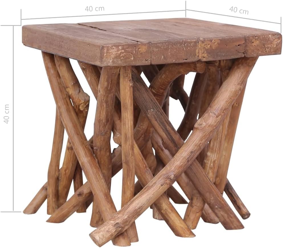 vidaXL Solid Wood Coffee Table - Rustic Style Square Table with Log Legs, Durable Reclaimed Wood and Teak Material, Brown - Perfect for Living Room Furniture