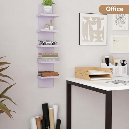 Fun Memories 5 Tier Wall Shelf Unit, Decorative Wall Mount Vertical Shelving, Floating Storage Home Decor Organizer Tall Tower Design Utility Shelving Bedroom Living Room, Brown