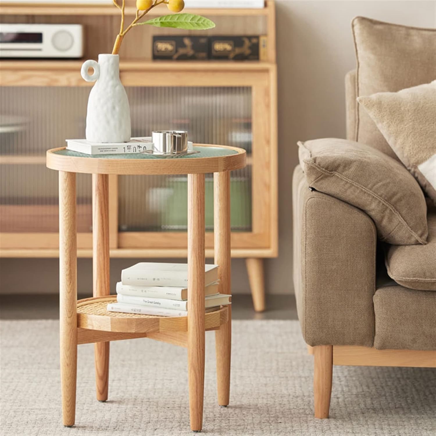 Small Coffee table Modern Wooden Coffee Table Glass End Table Sofa Corner Table Side Cabinet Living Room Bedroom Balcony Side Table cocktail table