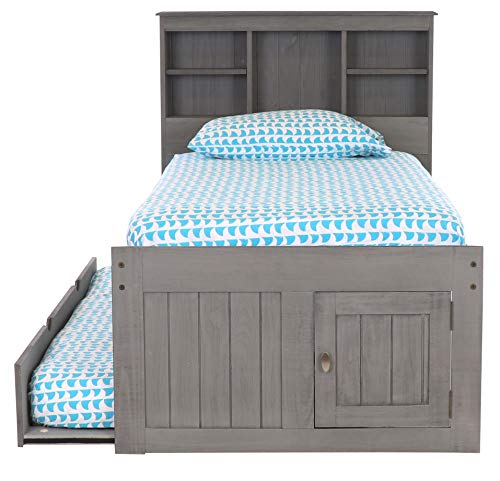 Discovery World Furniture Full Size Captain Bed | 3 Drawers, Twin Trundle | Ash Grey | Bookcase Headboard | Kids' Bedroom Furniture