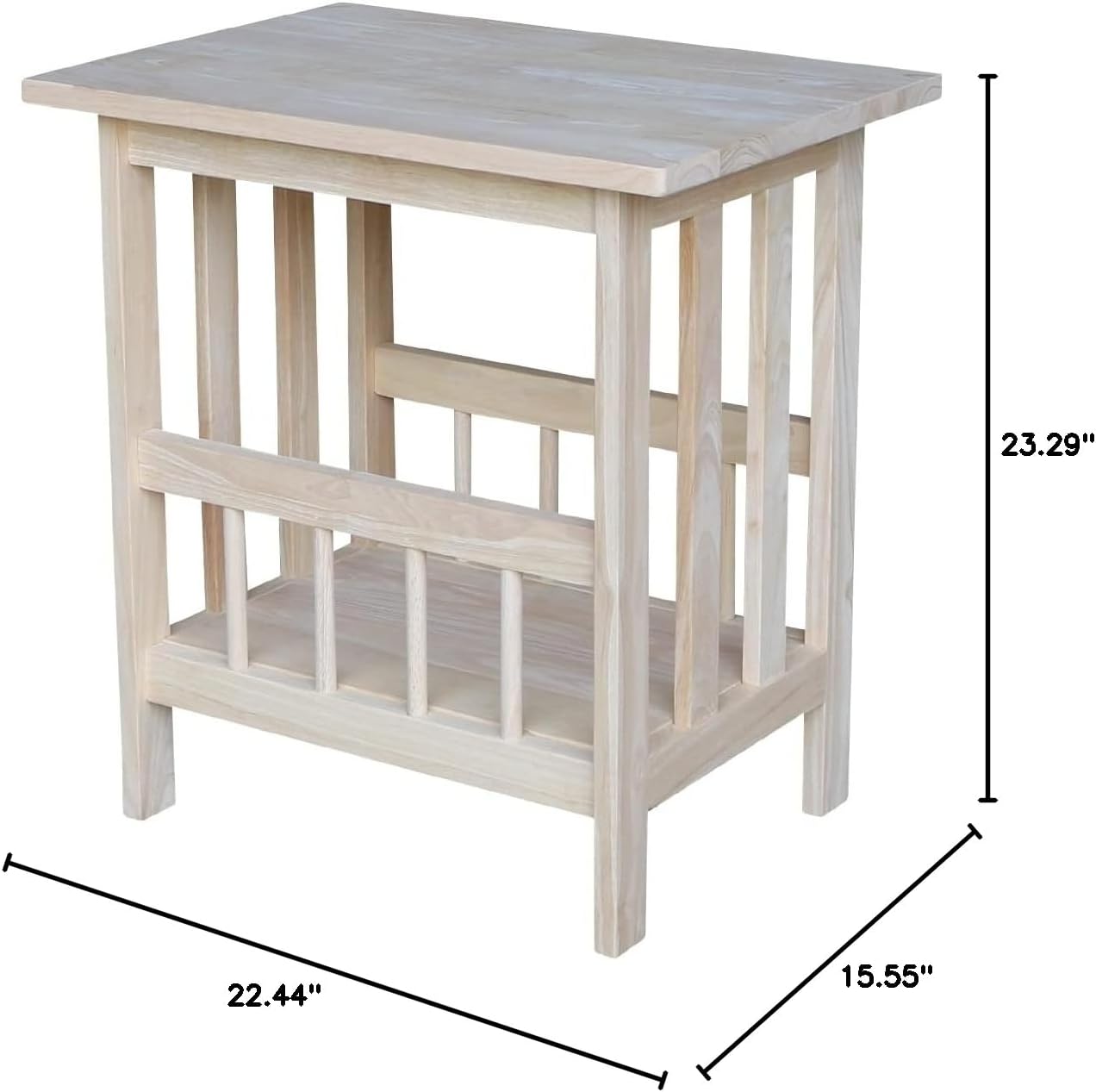 Unfinished Solid Parawood Mission Magazine End Table Brown Traditional Rectangular Rubberwood Wood Finish
