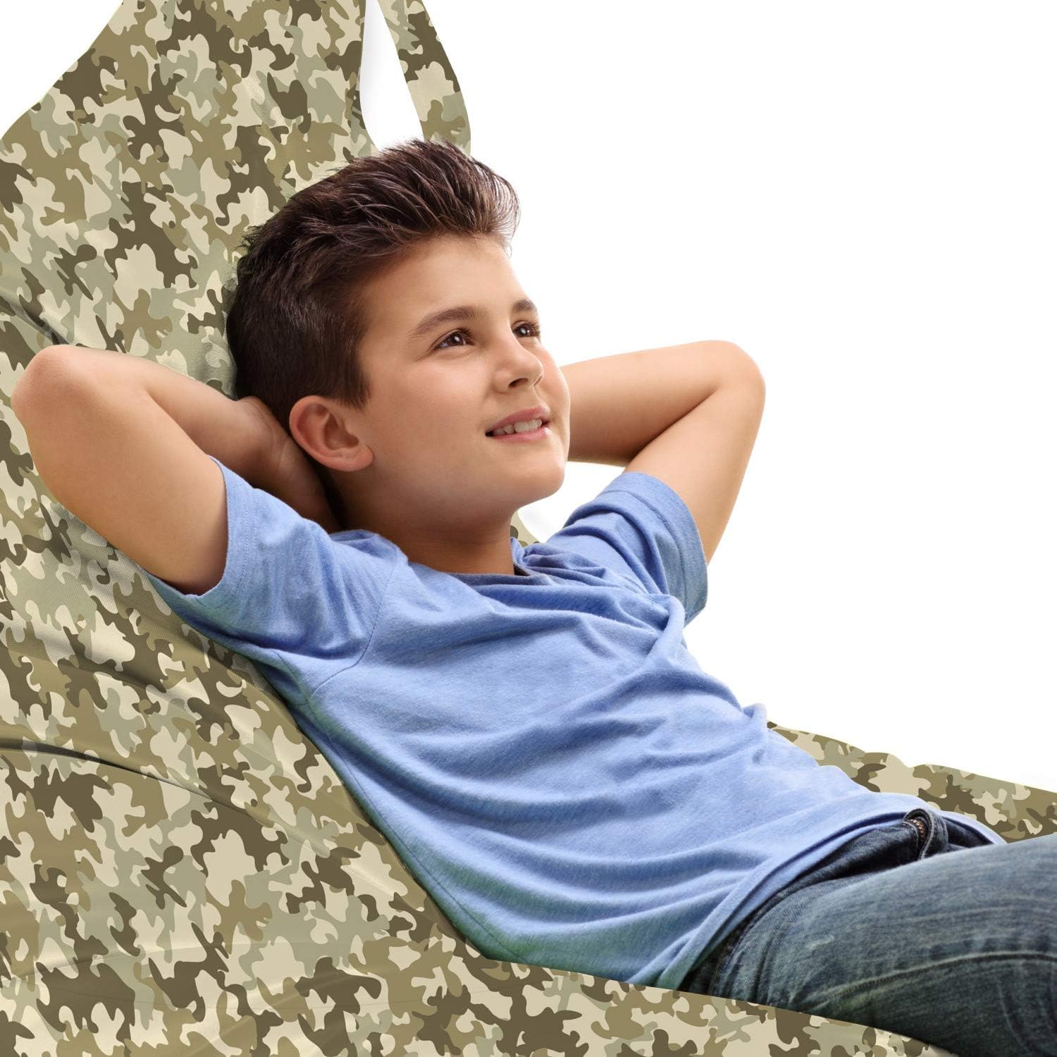 Ambesonne Camouflage Lounger Chair Bag, Faded Color Uniform Pattern Classic Camouflage Grunge Vintage Fashion, High Capacity Storage with Handle Container, Lounger Size, Khaki Olive Green