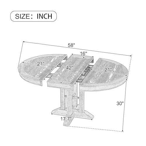 Dining Table Set for 4, 5-Piece with 1 Extendable Round Table (42