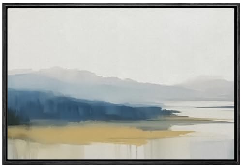 SIGNLEADER Framed Canvas Print Wall Art Grunge Pastel Brown Watercolor Vista Abstract Shapes Illustrations Modern Art Decorative Minimal Relax/Calm for Living Room, Bedroom, Office - 24