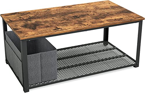 Coffee Table with Removable Storage Box, Natural Wooden Table Top and Metal Frame for Living Room, 40.8