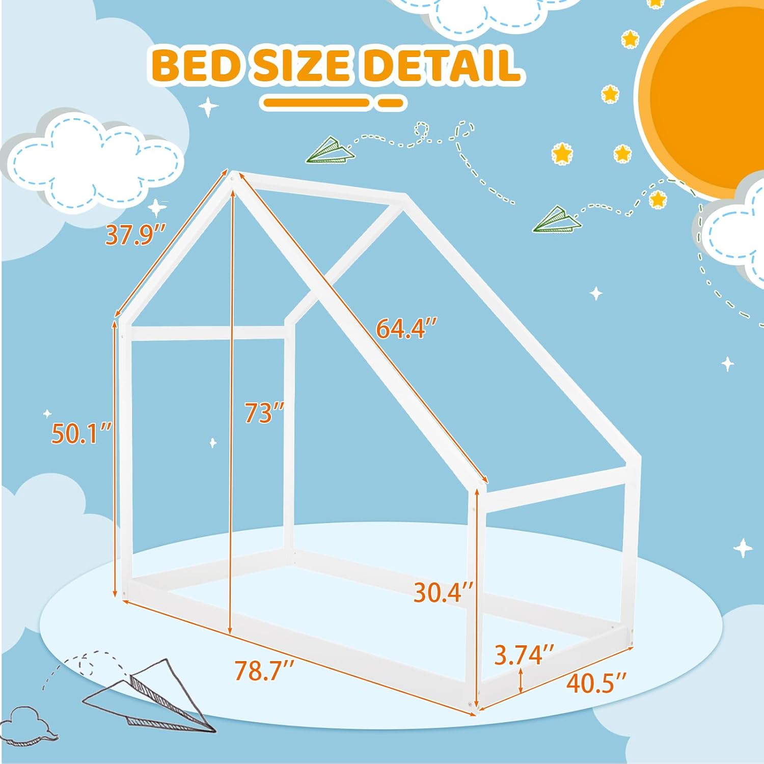 Merax Twin Bed Frames with Roof for Kids Girls Boys, Montessori Wooden House Shaped, Sturdy Framework, Easy Assembly, No Noise