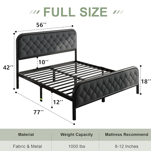 Feonase King Size Bed Frame, Upholstered Bed Frame with Diamond Tufted Headboard, Heavy Duty Metal Slats, 12
