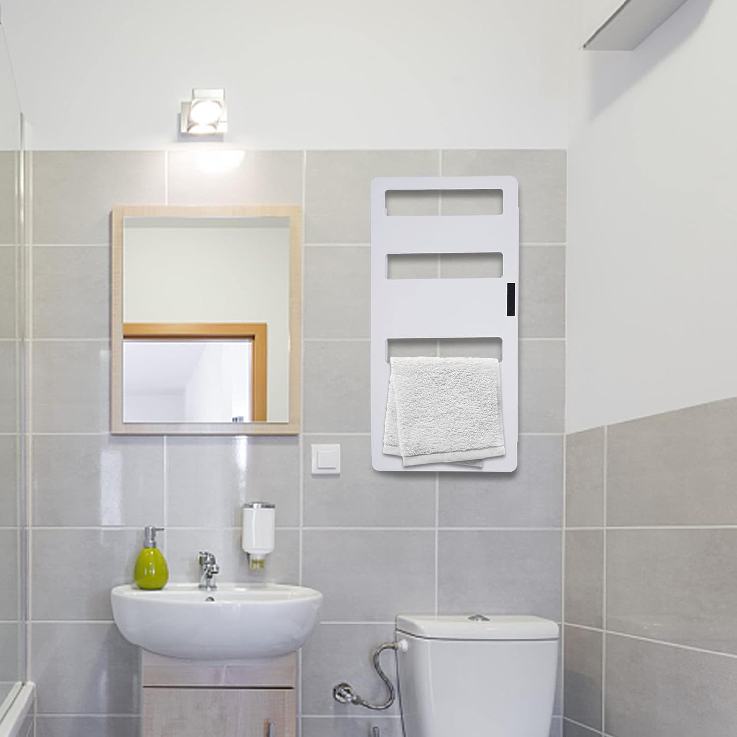 Modern 35”H Wall Mounted Heated Towel Rack for Bathroom, Graphene Towel Warmer Bath, Electric Towel Drying Rack Towel Heater with Timer Smart Touch for Hotels Bath Centers Home Bathroom(White)