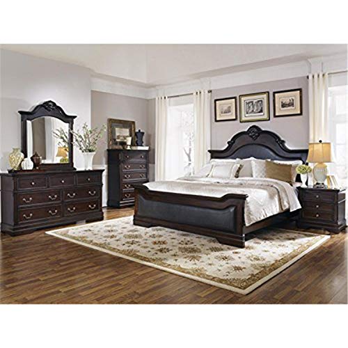 Coaster Home Furnishings Cambridge 5-piece Bedroom Set Eastern King Size Bed Frame Black Faux Leather Upholstered Headboard Cappuccino Brown 203191KE-S5