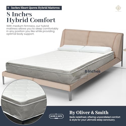 Short Queen RV Mattress - 10 Inch Cool Comfort Foam & Spring Hybrid Mattress with Breathable Organic Cotton Cover - Quilted Soft Tight Top - Rolled in a Box - Oliver & Smith